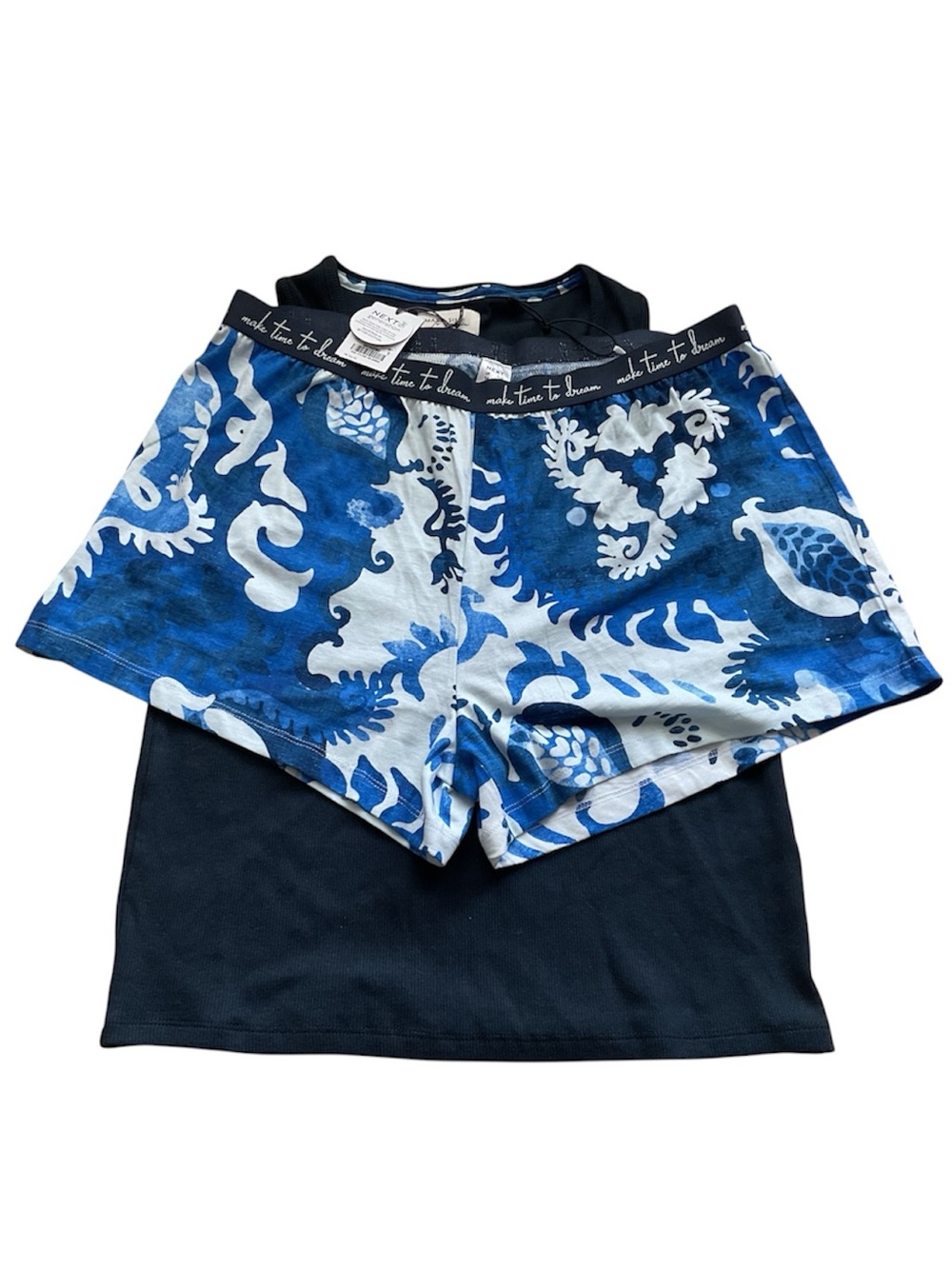Blue & White Floral Print Cotton PJs, Size US 10, UK 14, EU 42.